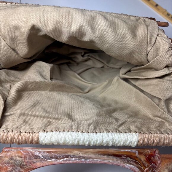 VINTAGE Purse Macrame Boho Style Lucite Handles - Picture 4 of 11